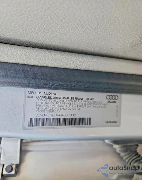 2006 Audi A4 1.8 Cabriolet z USA, uszkodzony, nr VIN WAUAC48H46K007332